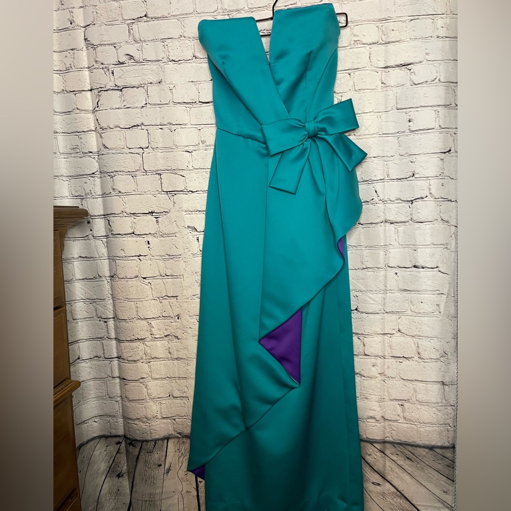 Vintage Victor Costa Blue & Purple Dress Size 8 - With Shaw